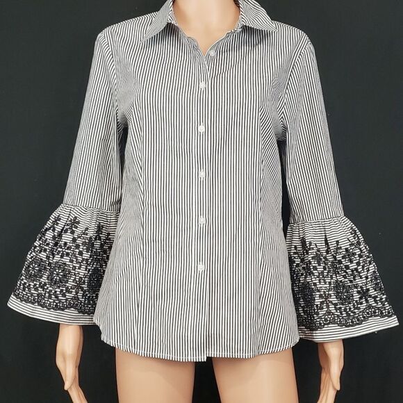 Small CALVIN KLEIN Bell Embroidered Sleeves Blouse - Picture 4 of 7